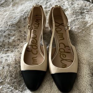 Sam Edelman nude and black block heel shoes